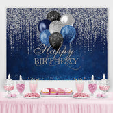 Toile de fond de joyeux anniversaire bleu paillettes argentées pour fille